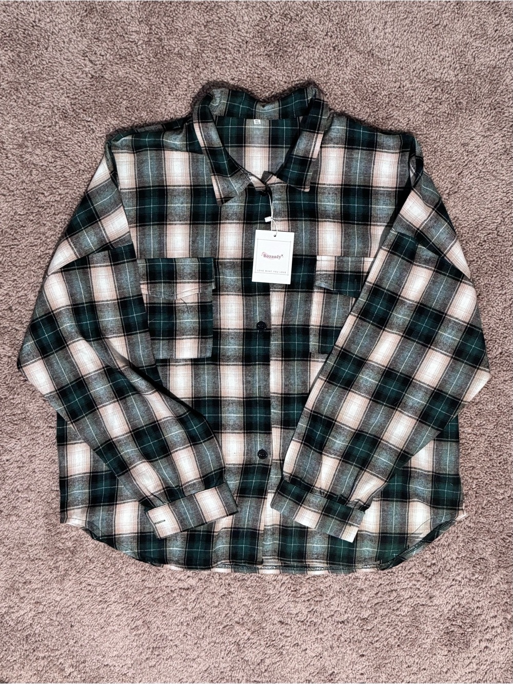 Men's Green & Cream Plaid Flannel Button-Up Shirt